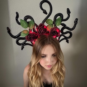 Medusa Light Crown - Snakes and Roses Goddess Crown - Mythology Rave Crown - Snake Queen Cosplay - Black LED Crown  Goth Crown Gorgon Medusa