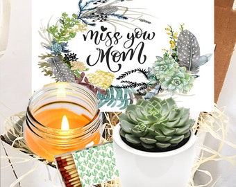 Miss You mom -  Mothers day gift box - Succulent in cermaic planter and candle gift box -  Mom, Grandma, Wife , Sister, Girlfriend