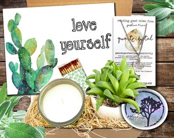 Love Yourself - Encouragement gift  - Succulent gift box -  FREE SHIPPING  Send A Gift -get well - cheer up - self love -
