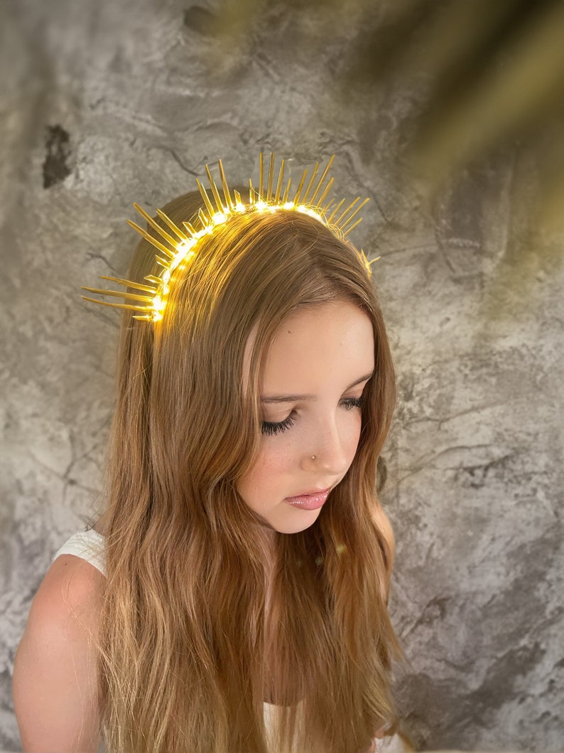 Pièce de tête lumineuse de festival de couronne de déesse sunburst accessoire de Burning Man couronne de festival couronne de soleil bandeau de halo casque image 3