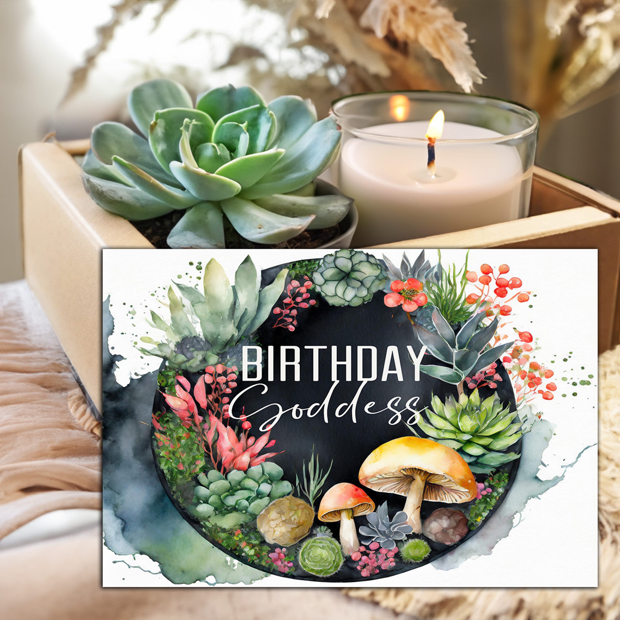 Birthday Goddess Succulent & Candle Gift Box - Happy Thinking Of You Care Package Gift For Birthday Celebration Send A