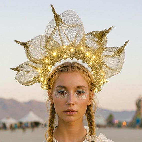 Elegant Gold Floral Halo Headpiece Amazon.com : KorViSHOW Vintage Rose Flower Crown - Golden  main image 4