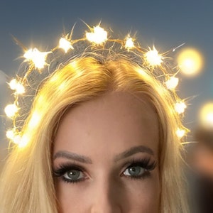 Gold Light-Up Goddess Crown: Rhinestone Star Halo - Festival Rave Bridal