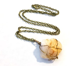 Handmade ONE OF A KIND Wire Wrapped Genuine Joshua Tree desert quartz 2 inch genuine Reiki stone pendant Necklace / Boho Necklace / Handmade