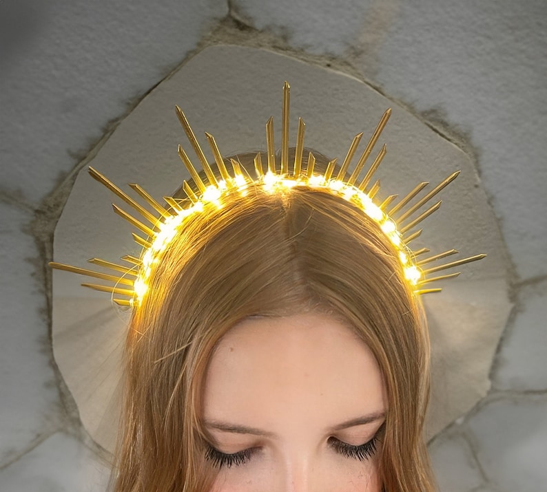 Light-Up Sunburst Goddess Crown Festival Head Piece Burning Man Accessory Festival Crown Sun Crown Halo Headband headpiece image 8