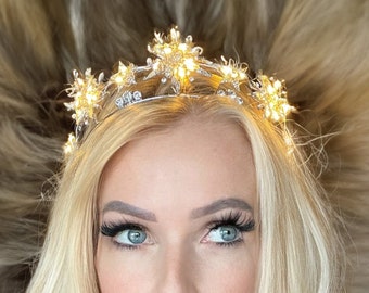 Illuminated Goddess Crown Light Up Headpiece for Festivals Parties - Sunburst halo lighted headband - lit up hair accessory wedding bride