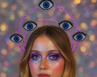 Surrealism Multi Eye Light Up Crown -NEON LIGHT Rave Glowing Headpiece - Monster - Surreal Fascinator - alien crown totem- Sacred Evil Eye