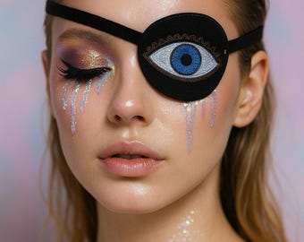 Surrealist Art Eye Patch - Pirate patch - Evil Eye Unisex Adjustable Eye-patch - Psychedelic  Surreal - Embroidered Festival Accessory -