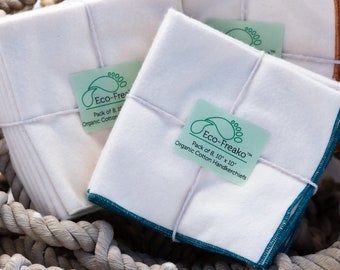 Zero Waste Organic Cotton Handkerchiefs by Hankettes / Reusable Tissue / Natural / Handmade / Green / Eco / Washable / Pack of 8 /
