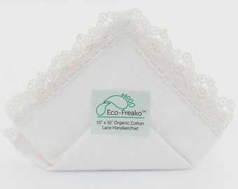 Zero Waste Organic Cotton Lace Handkerchief by Hankettes / Handmade / Natural / Eco / Green / Reusable Tissue / Washable / Wedding Accessory