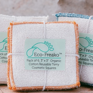 Zero Waste Reusable Organic Cotton Cosmetic Squares / Eco  /Green / Natural / Washable / Handmade /