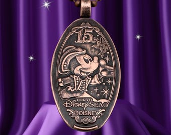 Unique Mickey Mouse Elongated Penny & Copper Pendant Necklace
