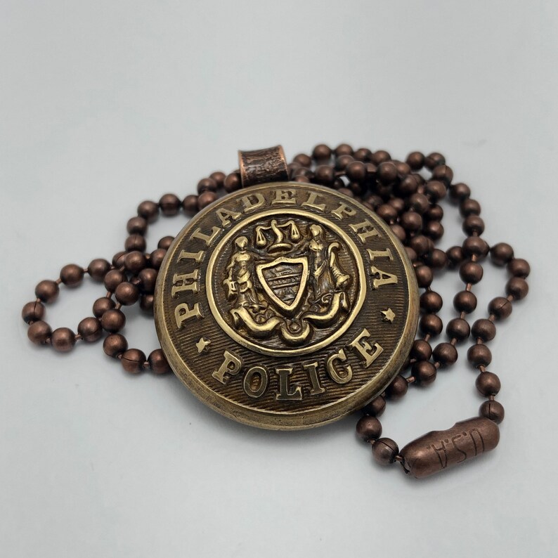 Unique Vintage Philadelphia Police Department Brass Coat Button PENDANT NECKLACE