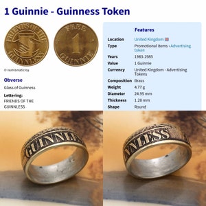 Guinness Free Beer 1 Guinnie Token Coin Ring - Size 6.5 - Friends of the Guinnless