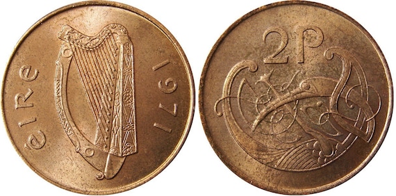 1971 Ireland Penny & Half Penny Celtic Bird Coin Ring Irish American Size 6.5