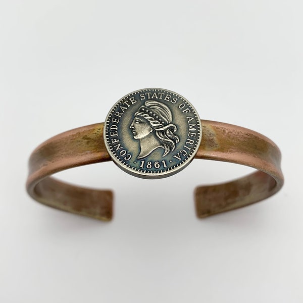 Unique 1861 Confederated States of America Coin Copper Cuff Bracelet - Civil War Reenactment Gift