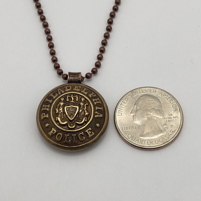 Unique Vintage Philadelphia Police Department Brass Coat Button PENDANT NECKLACE