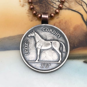 Ireland Half Crown Horse Coin & Copper Pendant Necklace