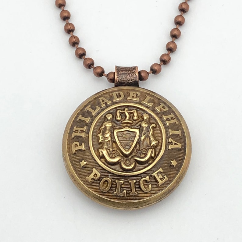 Unique Vintage Philadelphia Police Department Brass Coat Button PENDANT NECKLACE