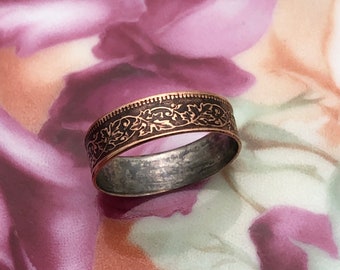 1944 India - 1 Pice - Copper Coin Ring - Wreath Design - Size 6.5