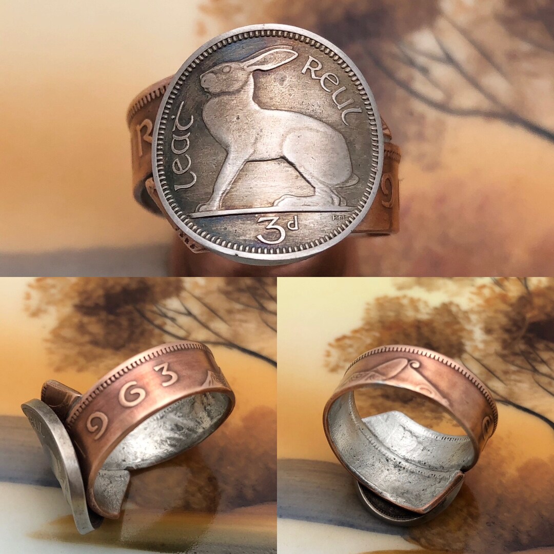 1963 Ireland Penny and Three Pence Rabbit Bypass COIN RING Size 9 - Etsy