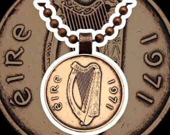 1971 Ireland Two Pence Harp Coin Copper Pendant Necklace - Irish American