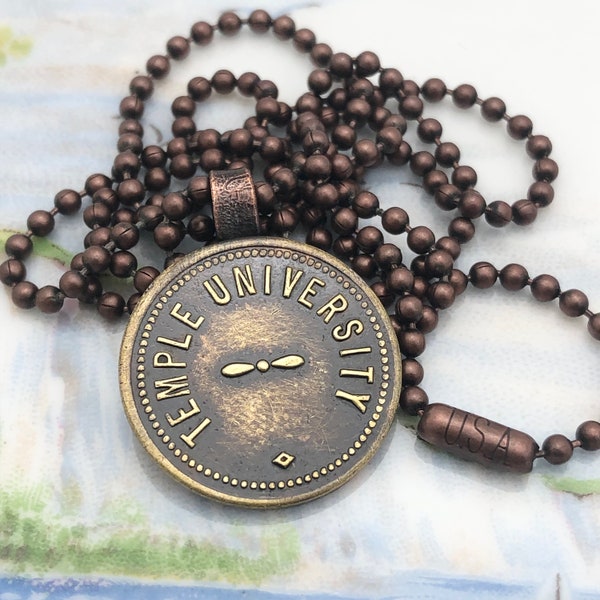 Temple University in Philadelphia Parking Check Token & Copper Pendant Necklace