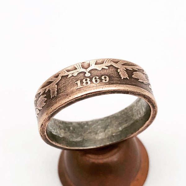 Unique 1869 United States of America Two Cent Coin Ring - Post Civil War