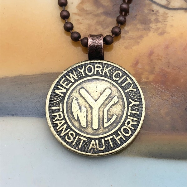 Vintage NYC New York City Transit Authority Token & Copper Pendant Necklace