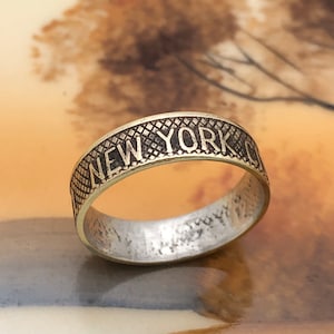 Unique NYC New York City Transit Authority BRASS Subway TOKEN Ring - Size 7