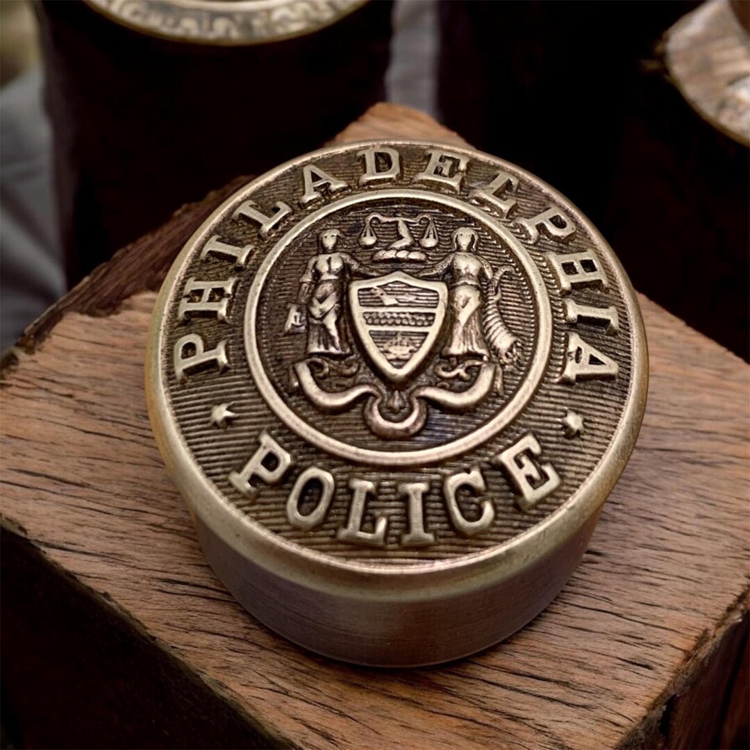 Philadelphia Code Official Box Vintage Philadelphia Police Uniform Brass Button and Copper Pill Box ...