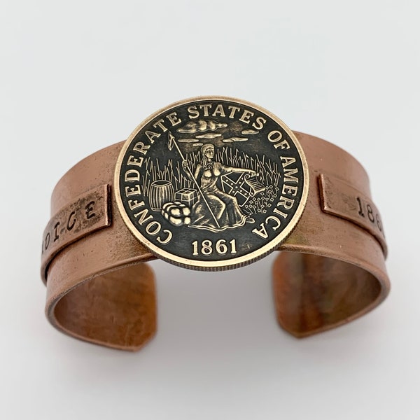 Unique 1861 Confederate States of America Coin Copper Cuff Bracelet - Civil War Reenactment Gift