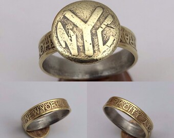 Unique NYC New York City Transit Authority BRASS Subway TOKEN Ring - Size 7
