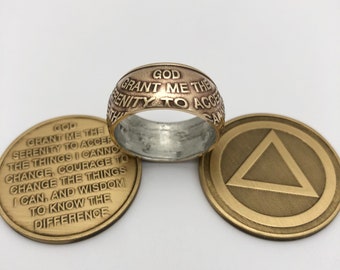 Serenity Prayer - Alcoholics Anonymous Recovery Token - Ring - Size 11.5