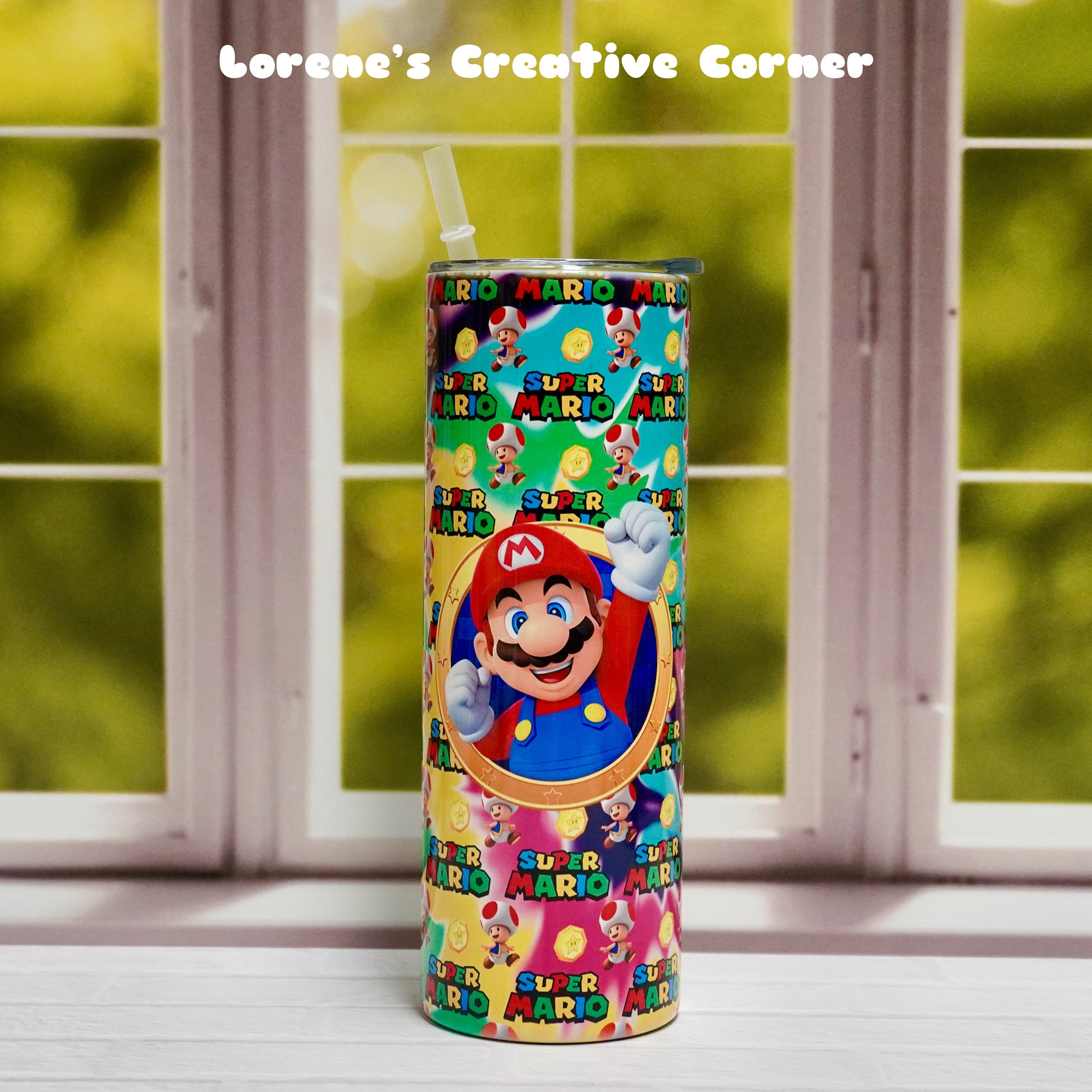 Video Games Inspired Skinny Tumbler Cup 20 Oz. Super Mario PS4 Wii