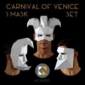 Carnival of Venice 3 Mask Set - Bauta | Crescent Moon | Jester - 3 PDF downloads