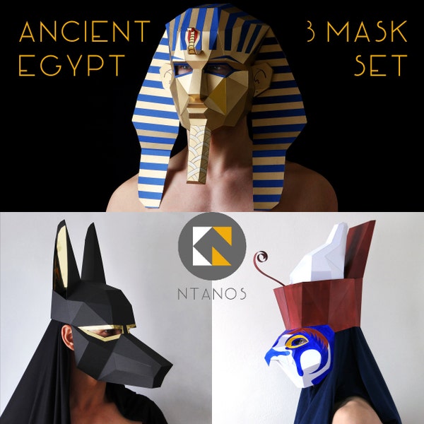 ANCIENT EGYPT Mask Set - Pharaoh, Anubis and Horus egyptian masks - 3 PDF download