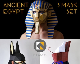 Ensemble de masques EGYPTE ANTIQUE - Masques égyptiens Pharaon, Anubis et Horus - 3 téléchargement PDF