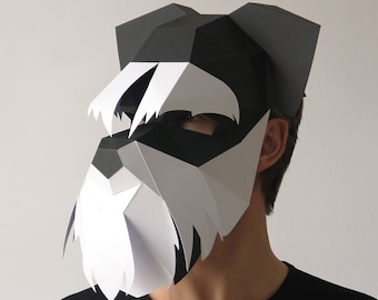 DOG Mask - Build your own Schnauzer 3D dog mask from card, using this PDF mask template