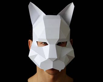 KATZEN Maske (Mann) - Einfach zu machende Katzenmaske aus Karton, mit diesem PDF Download