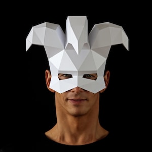 Máscara JESTER - Faça uma máscara de Arlequim Veneziano com este modelo de máscara PDF artesanal de papel