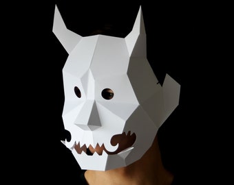 Modello fai da te per maschera Oni – Maschera Noh giapponese, creazione in cartone (modello PDF)