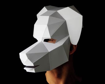 PUPPY Dog Mask - Build your own 3D dog mask from card, using this PDF mask template