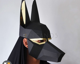Masque ANUBIS - Masque égyptien facile à fabriquer - Fabriquer un masque en papier Low-Poly