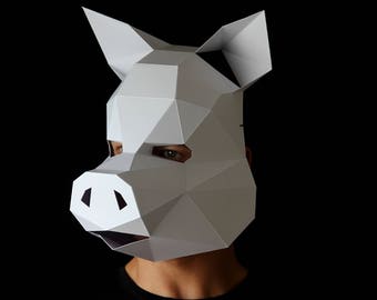 3D Geometrische Schweine Maske Template (PDF Download)
