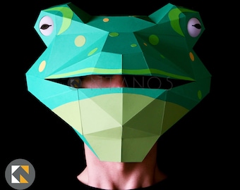 FROG Mask - Make your own frog full head mask from card, using this PDF mask template