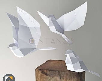 Uccello di carta fai da te: modello geometrico 3D per lavoretti di carta (download PDF)