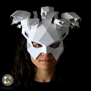 Máscara MEDUSA - Faça sua própria Medusa com este modelo de máscara de papel low-poly
