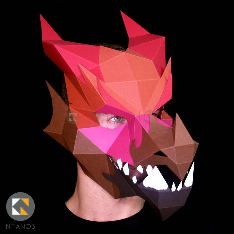 DRAGON Mask Make your own 3D dragon mask with this template image 3