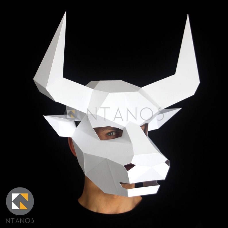 MINOTAUR papieren masker Maak een stierenmasker met deze instant download-sjabloon afbeelding 1